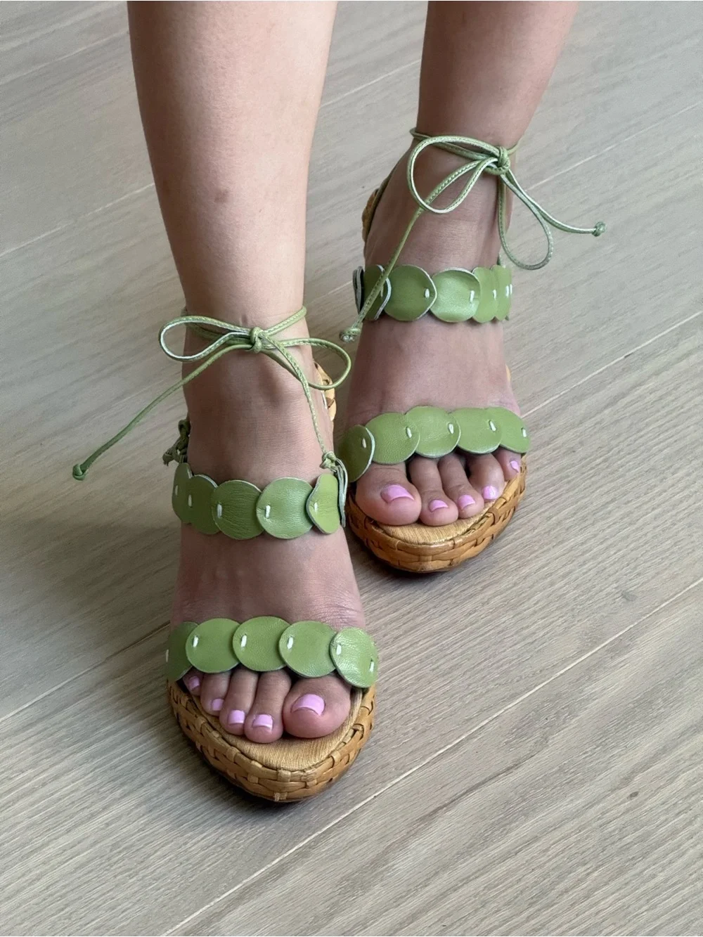 Patrizia Pancaldi Olive Green Leather Wedge Heels